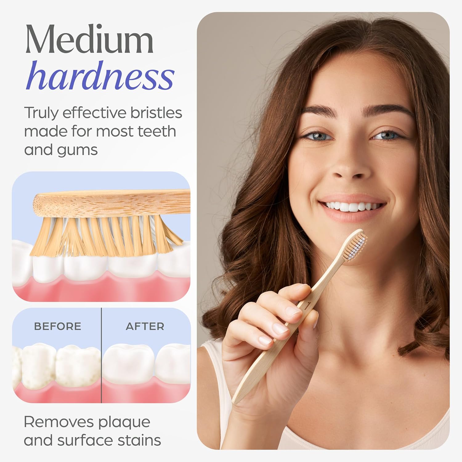 Eco-Friendly Bamboo Toothbrush - Medium Bristles BPA Free Natural Wooden Toothbrush for Adults