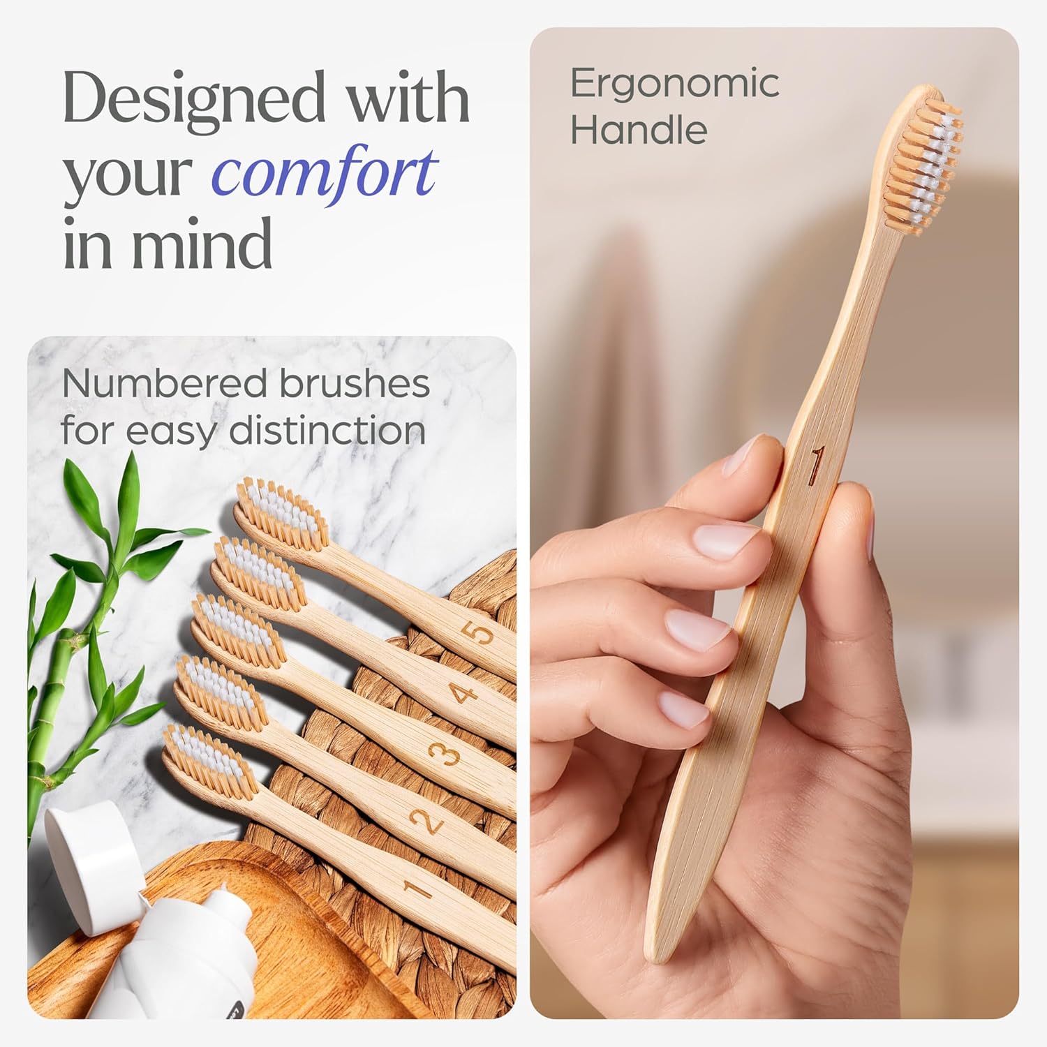 Eco-Friendly Bamboo Toothbrush - Medium Bristles BPA Free Natural Wooden Toothbrush for Adults alternate view