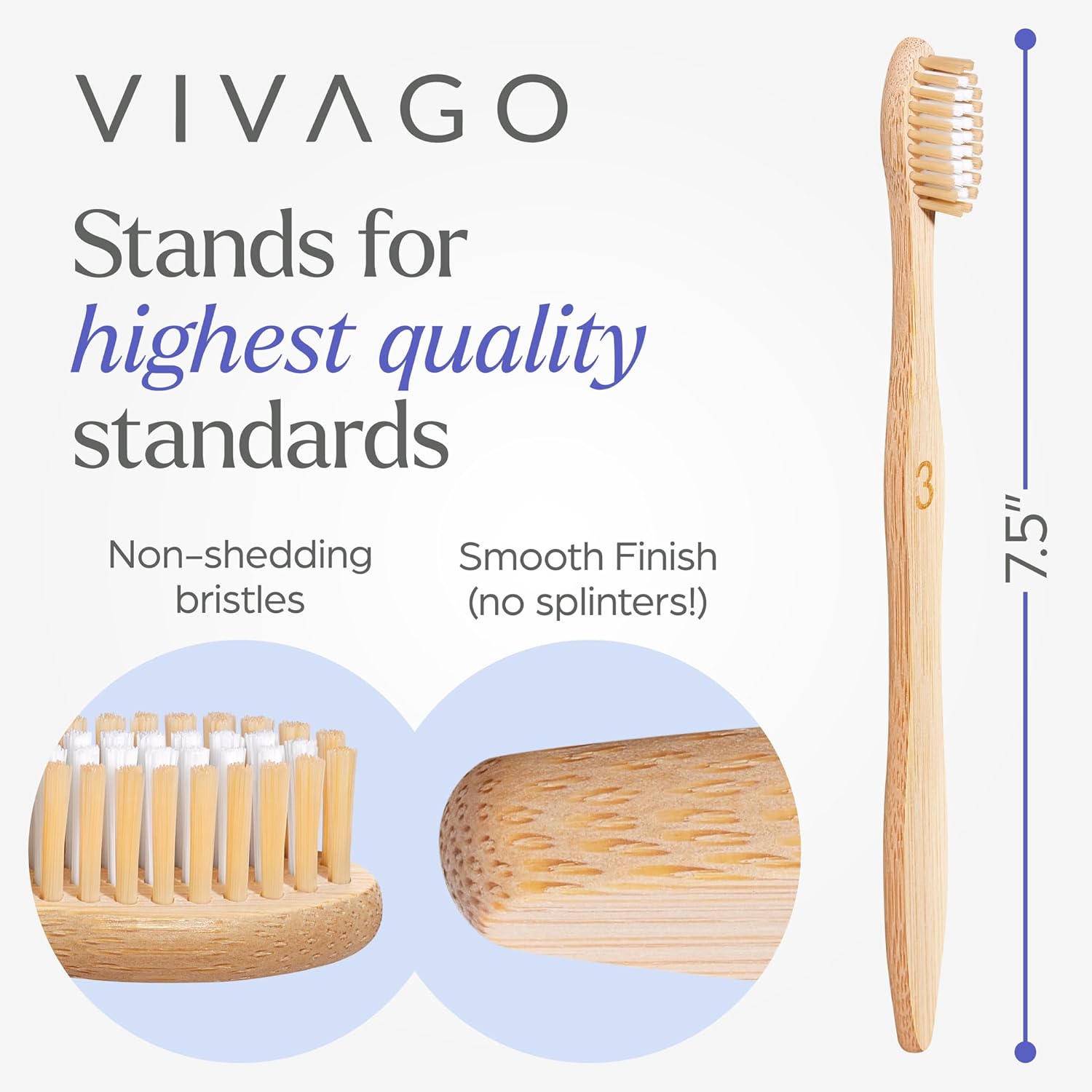 Eco-Friendly Bamboo Toothbrush - Medium Bristles BPA Free Natural Wooden Toothbrush for Adults view 3