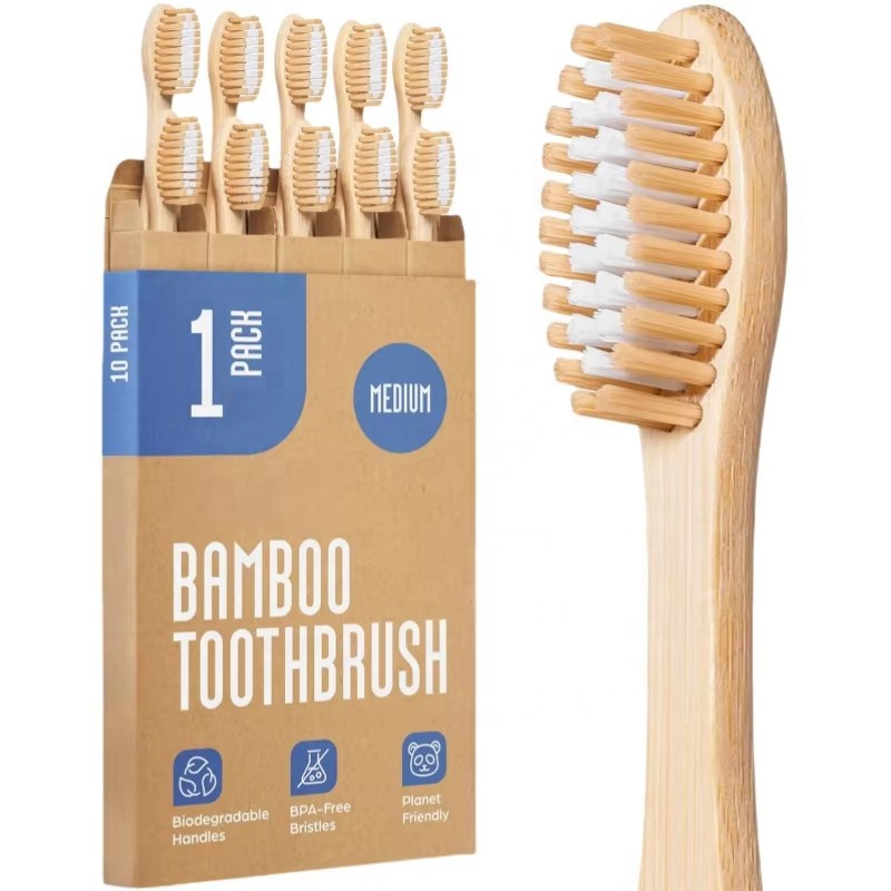 Eco-Friendly Bamboo Toothbrush - Medium Bristles BPA Free Natural Wooden Toothbrush for Adults view 7